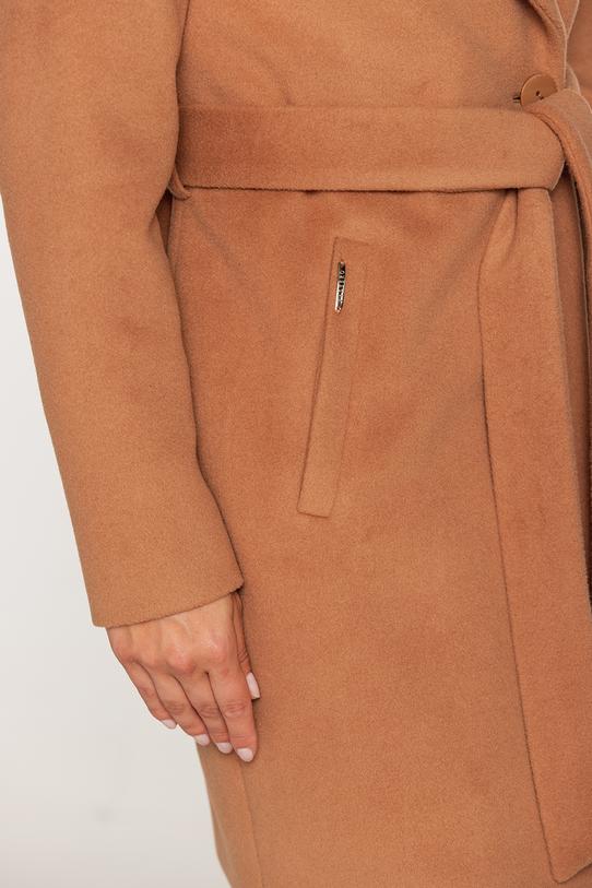 Wełniany krótki płaszcz toffi z paskiem w talii - 3