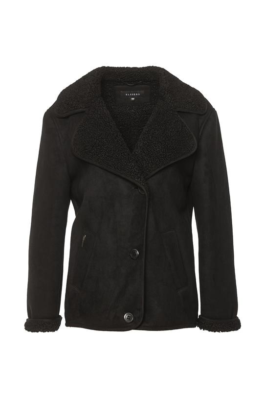 Czarny krótki kożuszek z wykładanym kołnierzem - 1