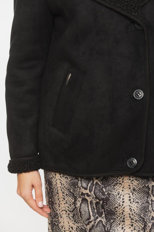 Czarny krótki kożuszek z wykładanym kołnierzem - 5