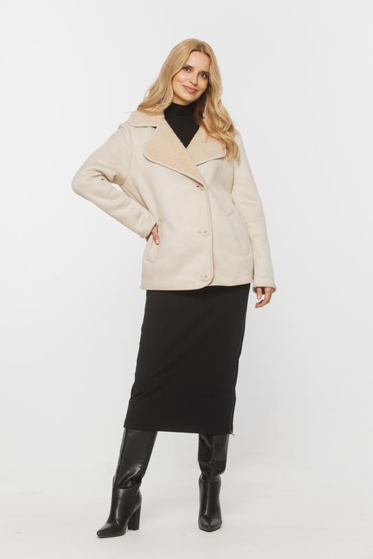 Wizualizacja Śmietankowy krótki kożuszek z wykładanym kołnierzem