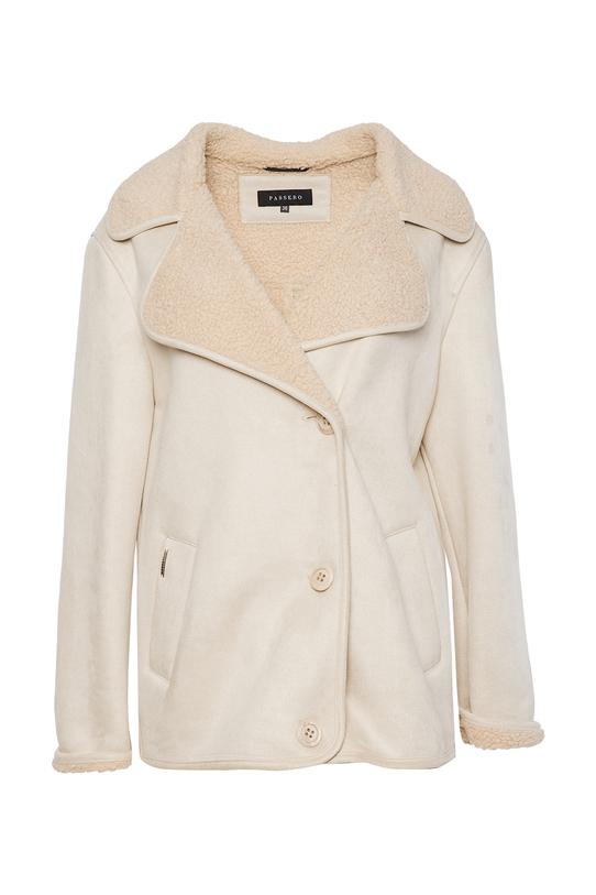Śmietankowy krótki kożuszek z wykładanym kołnierzem - 1