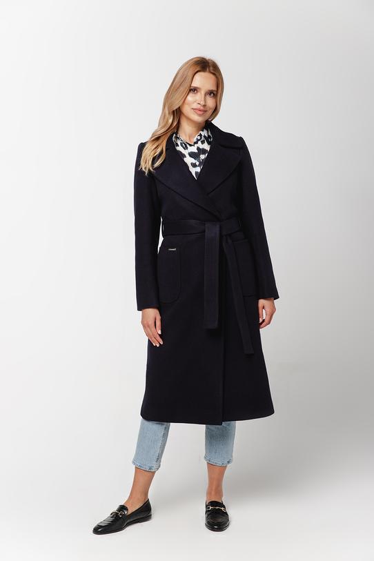 Wizualizacja Płaszcz granatowy z paskiem i dużymi kieszeniami