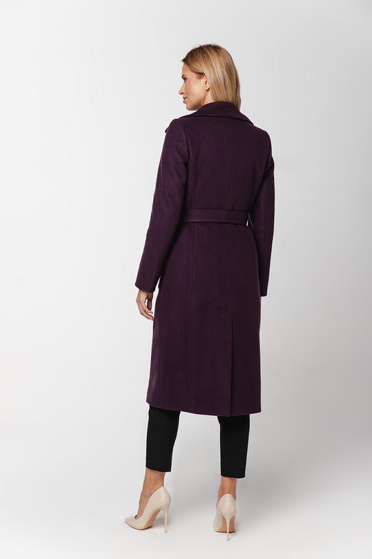 Płaszcz śliwkowy z paskiem i dużymi kieszeniami - 1