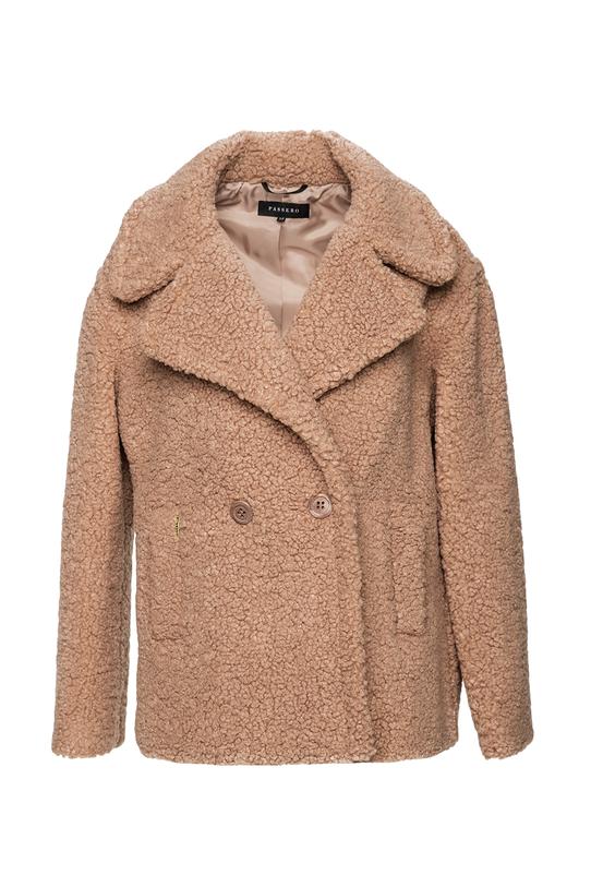 Jasnobrązowy modny płaszczyk damski typu miś - 1