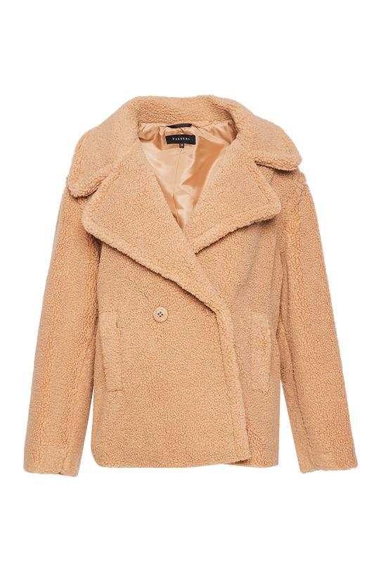 Biszkoptowy modny płaszczyk damski typu miś - 1