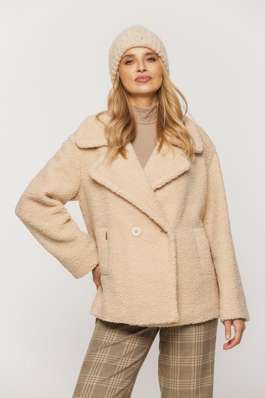 Waniliowy modny płaszczyk damski typu miś - 2