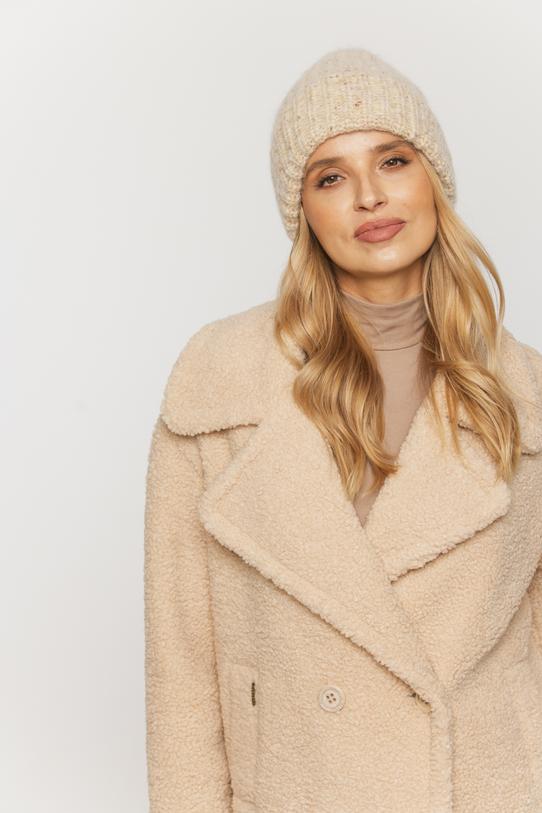 Waniliowy modny płaszczyk damski typu miś - 4