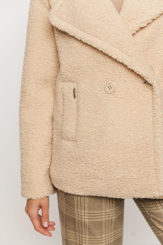 Waniliowy modny płaszczyk damski typu miś - 5