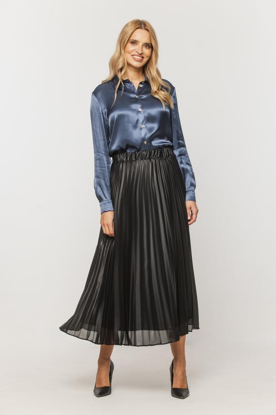 Wizualizacja Plisowana czarna spódnica z błyszczącej tkaniny