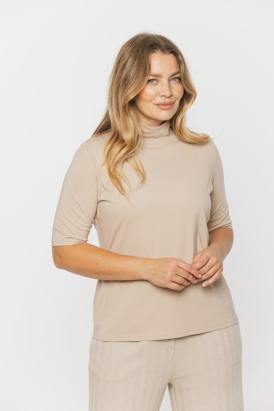 Wizualizacja Półgolf z beżowej jednolitej dzianiny wiskozowej