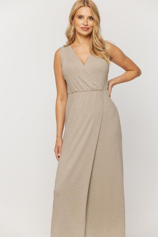 Połyskująca długa sukienka z kopertowym dekoltem - 2