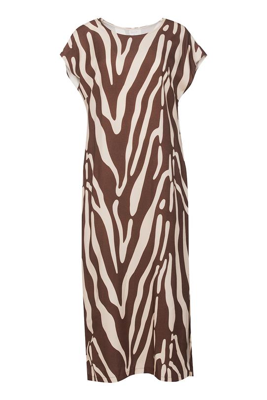 Simple brown and beige viscose dress - 1