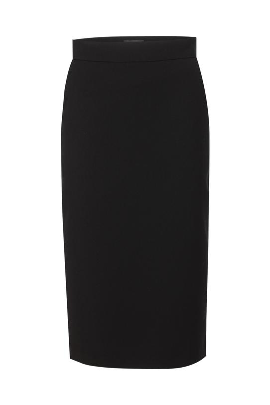 Prosta czarna spódnica za kolano z rozporkiem - 1