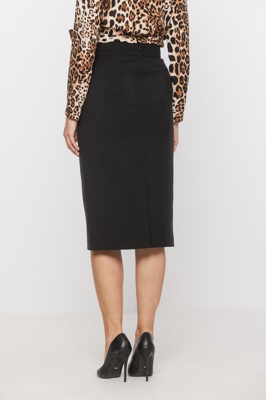 Prosta czarna spódnica za kolano z rozporkiem - 4