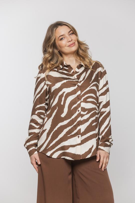 Prosta koszula z tkaniny wiskozowej w brązowy print - 2