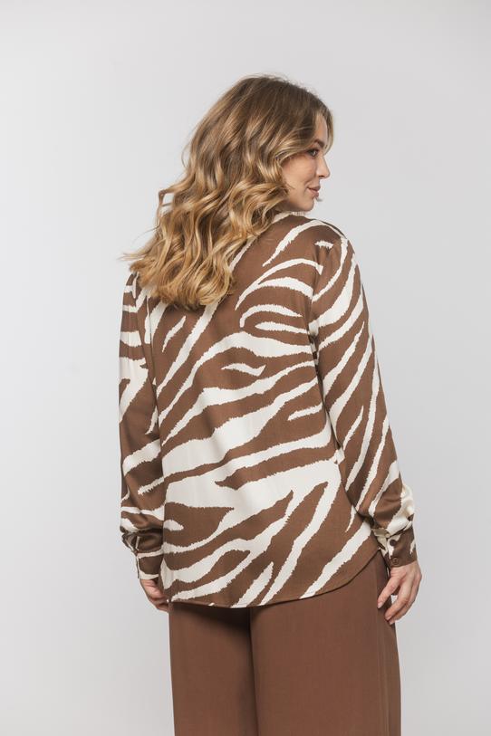 Prosta koszula z tkaniny wiskozowej w brązowy print - 3