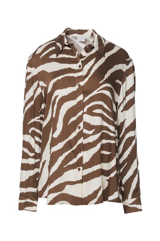 Prosta koszula z tkaniny wiskozowej w brązowy print - 1