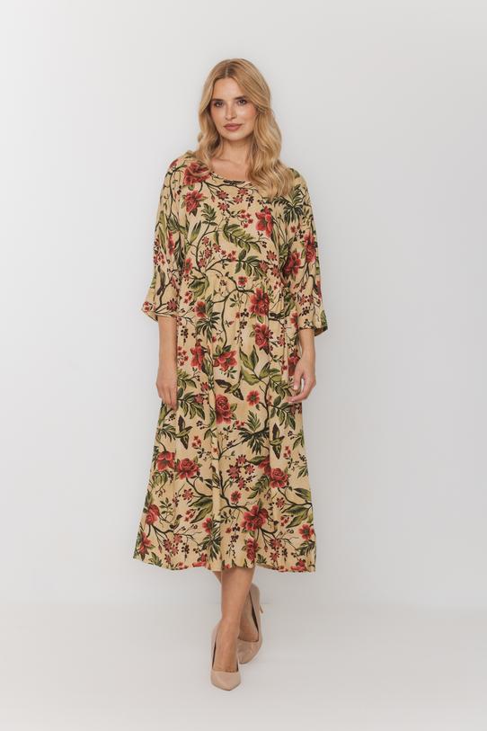 Wizualizacja Prosta sukienka z rękawem nietoperz i marszczeniem w talii