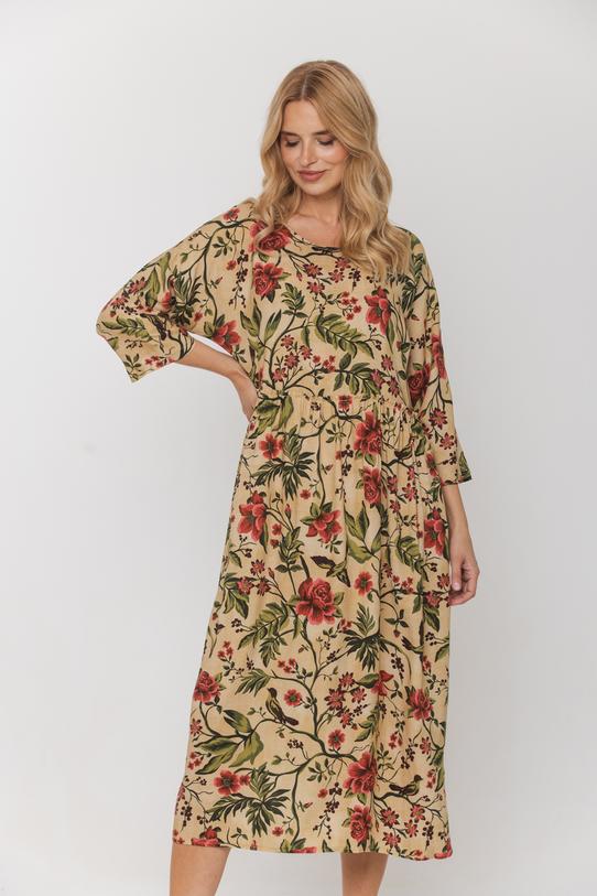 Prosta sukienka z rękawem nietoperz i marszczeniem w talii - 2