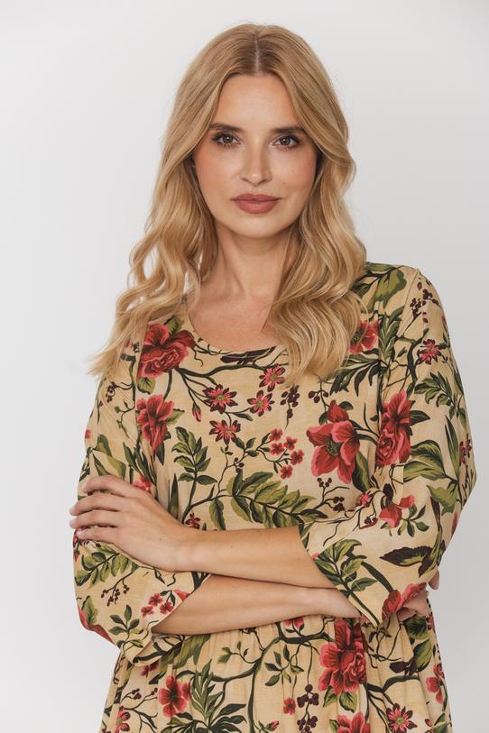 Prosta sukienka z rękawem nietoperz i marszczeniem w talii - 4