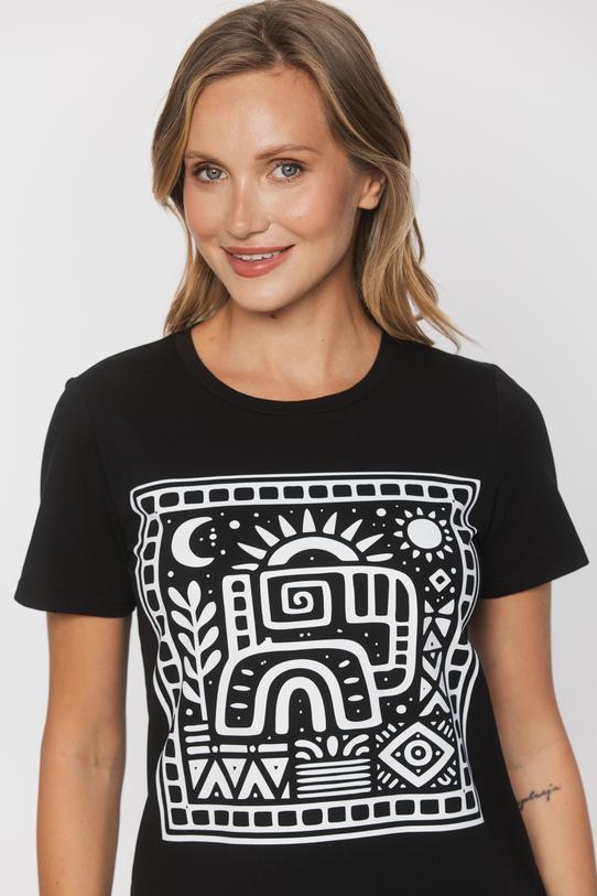 Prosty bawełniany t-shirt z nadrukiem - 3