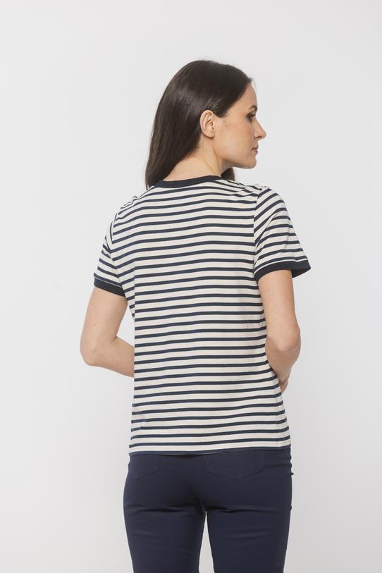 Prosty dzianinowy t-shirt w granatowe paski - 3