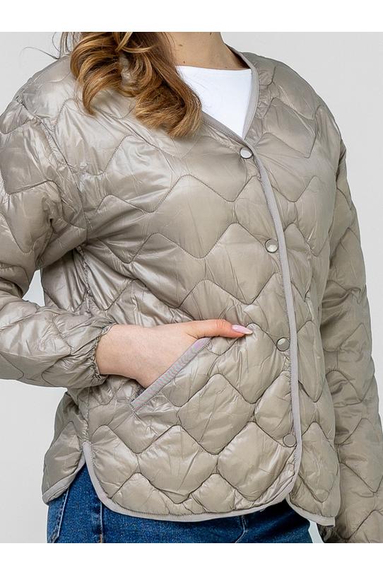 Przejściowa kurtka z pikowanej beżowej tkaniny - 4