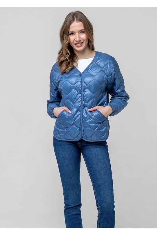 Wizualizacja Przejściowa kurtka z pikowanej niebieskiej tkaniny