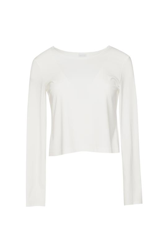 Krótka bluzka w kolorze ecru z długim rękawem - 1