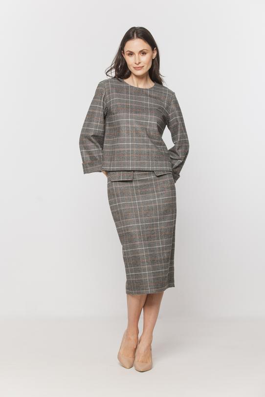 Wizualizacja Pudełkowa bluzka w kratkę z wywijanym rękawem