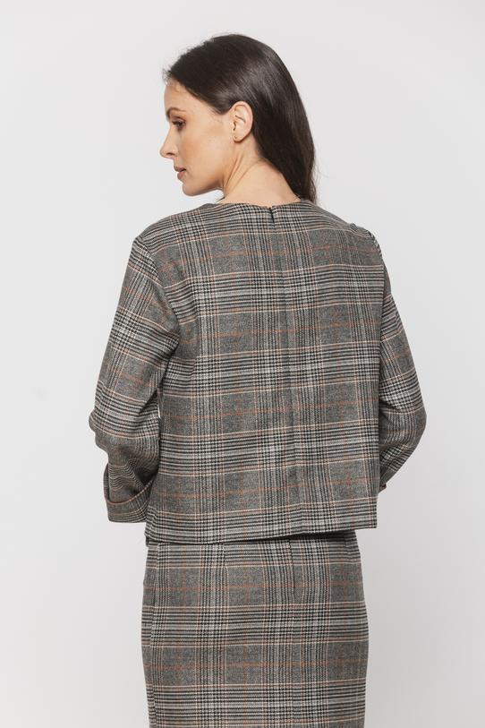 Pudełkowa bluzka w kratkę z wywijanym rękawem - 5