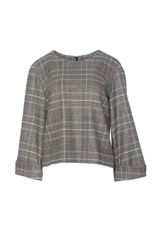 Pudełkowa bluzka w kratkę z wywijanym rękawem - 1