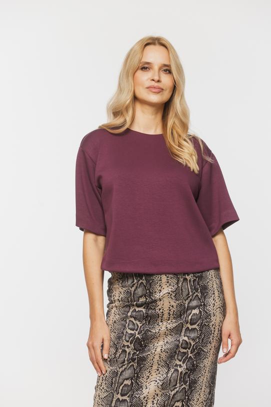 Pudełkowa bluzka z mięsistej śliwkowej dzianiny - 2