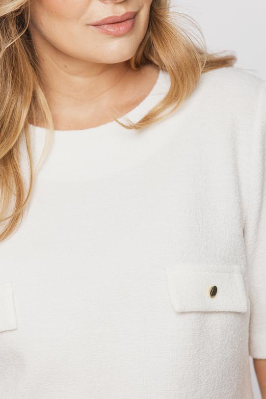 Pudełkowa kremowa bluzka z dzianiny boucle - 5