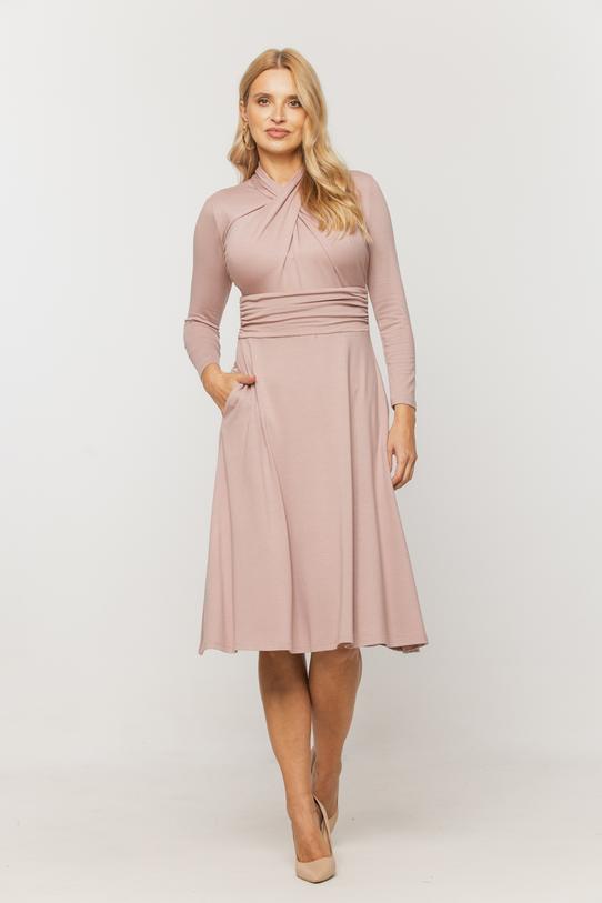 Wizualizacja Pudrowa modalowa sukienka z drapowaniem