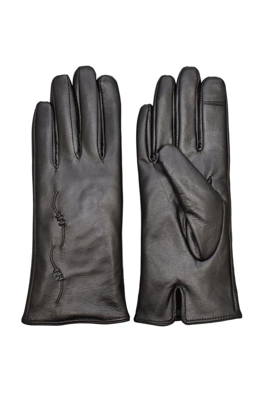 Black leather gloves with delicate decoration - 1
