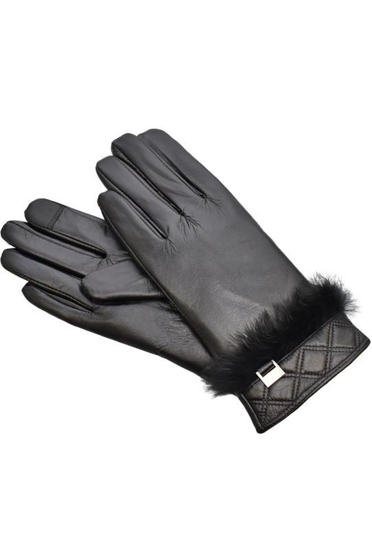 common:product-alt-prefix Black leather gloves with elegant fur