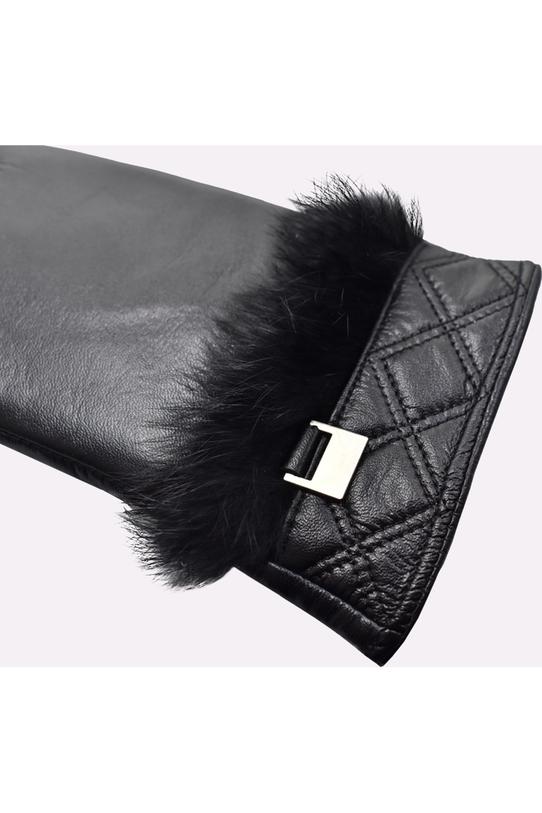 Black leather gloves with elegant fur - 3