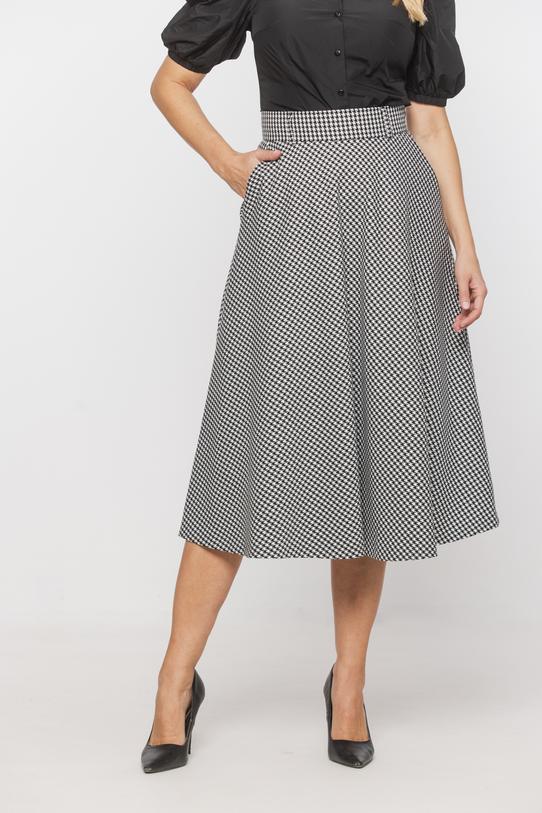 Rozkloszowana spódnica czarno-białą pepitkę - 2