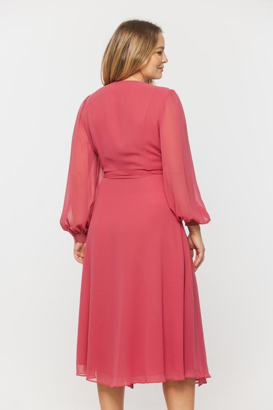 Różowa sukienka z szyfonu o kopertowym fasonie - 3