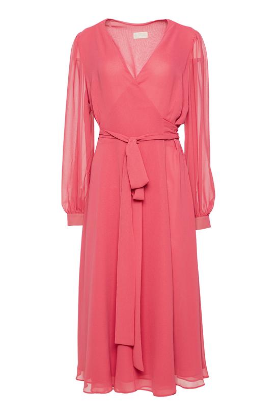 Różowa sukienka z szyfonu o kopertowym fasonie - 1