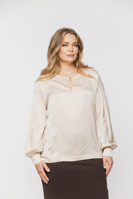 Satynowa beżowa bluzka w eleganckim stylu - 2