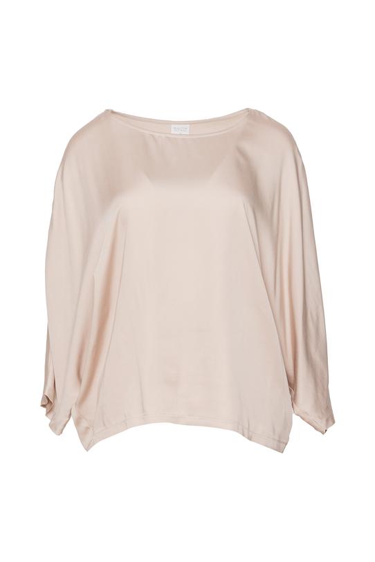Satynowa beżowa bluzka z nietoperzowym rękawem - 1