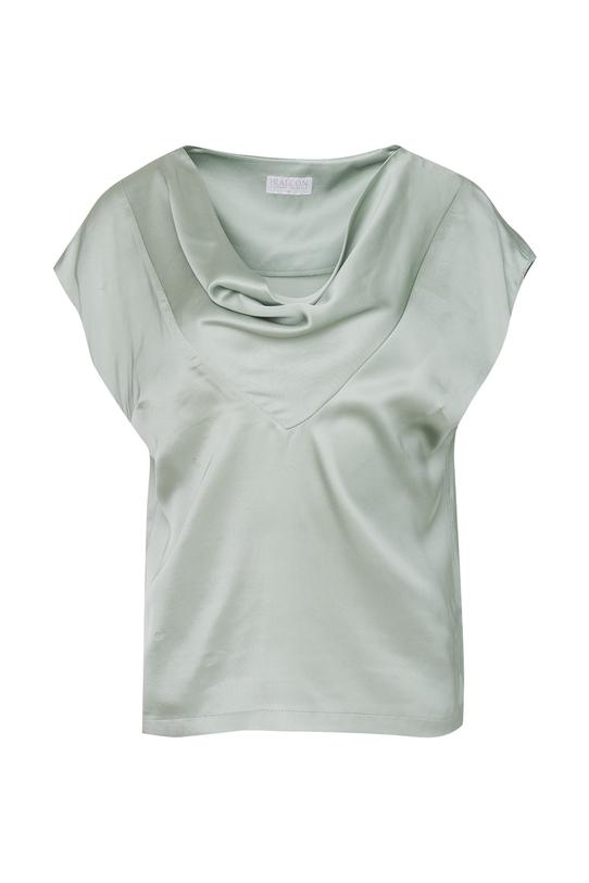 Satynowa bluzka w miętowym odcieniu z dekoltem typu woda - 1