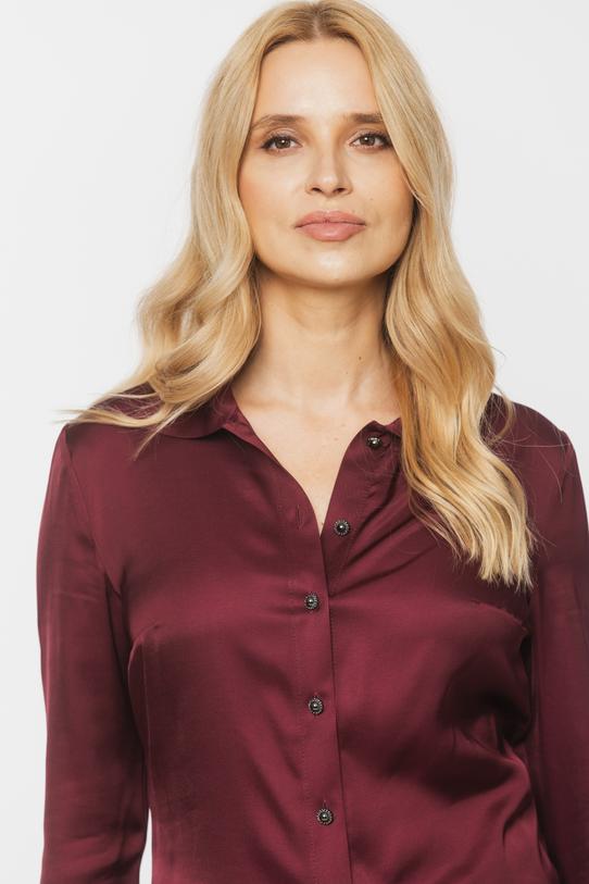 Satynowa bordowa koszula z eleganckimi guzikami - 3