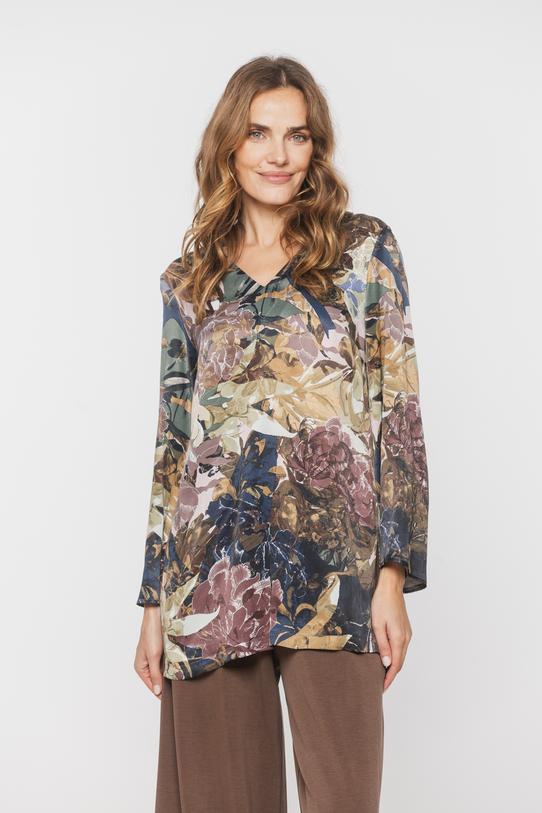 Satynowa długa bluzka z szerokim rękawem - 2