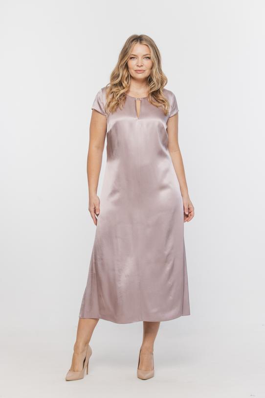 Wizualizacja Satynowa sukienka o trapezowym fasonie z ozdoba przy dekolcie