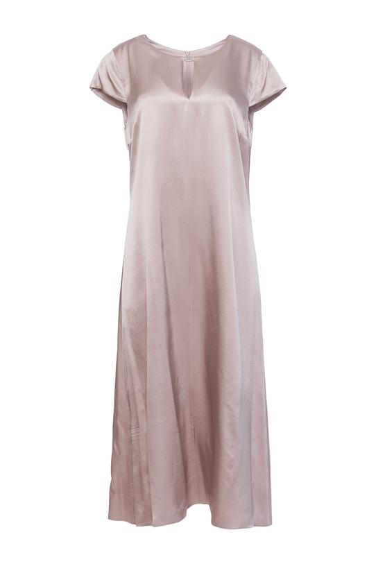 Satynowa sukienka o trapezowym fasonie z ozdoba przy dekolcie - 1