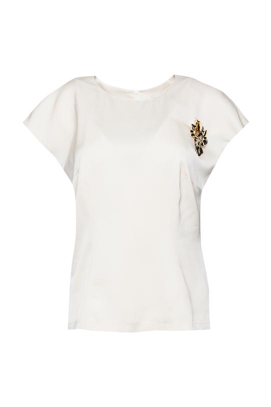 Satynowa wizytowa bluzka ze złotą broszką - 1