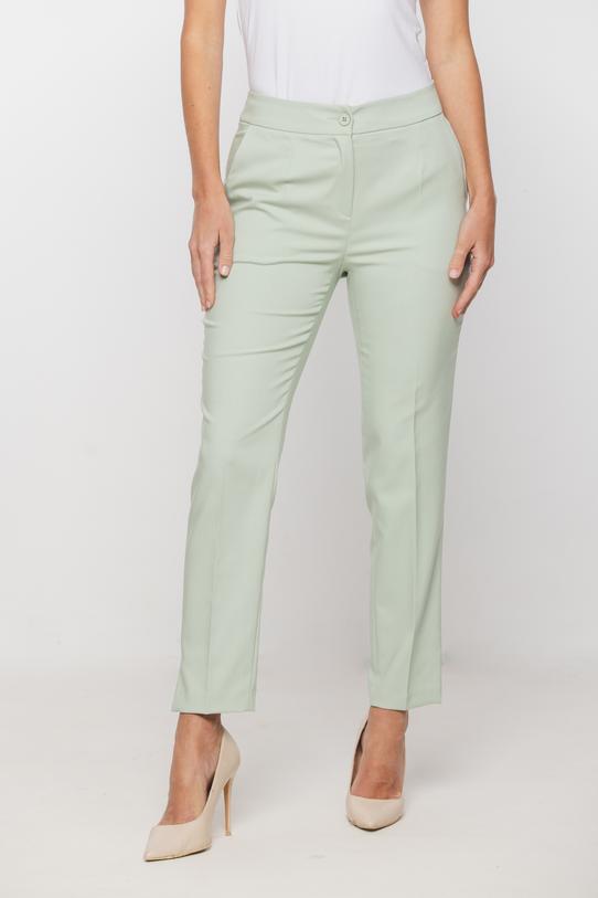 Seledynowe spodnie w kant z kieszeniami - 2